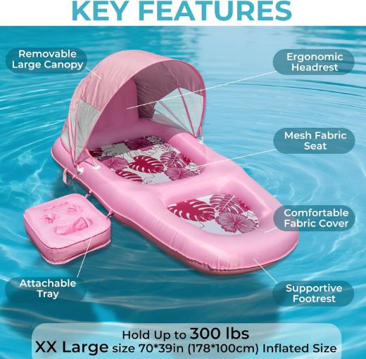 Picture of POOLACC Inflatable Fabric Covered Pool Lounger Float Adult   - One-stop shopping