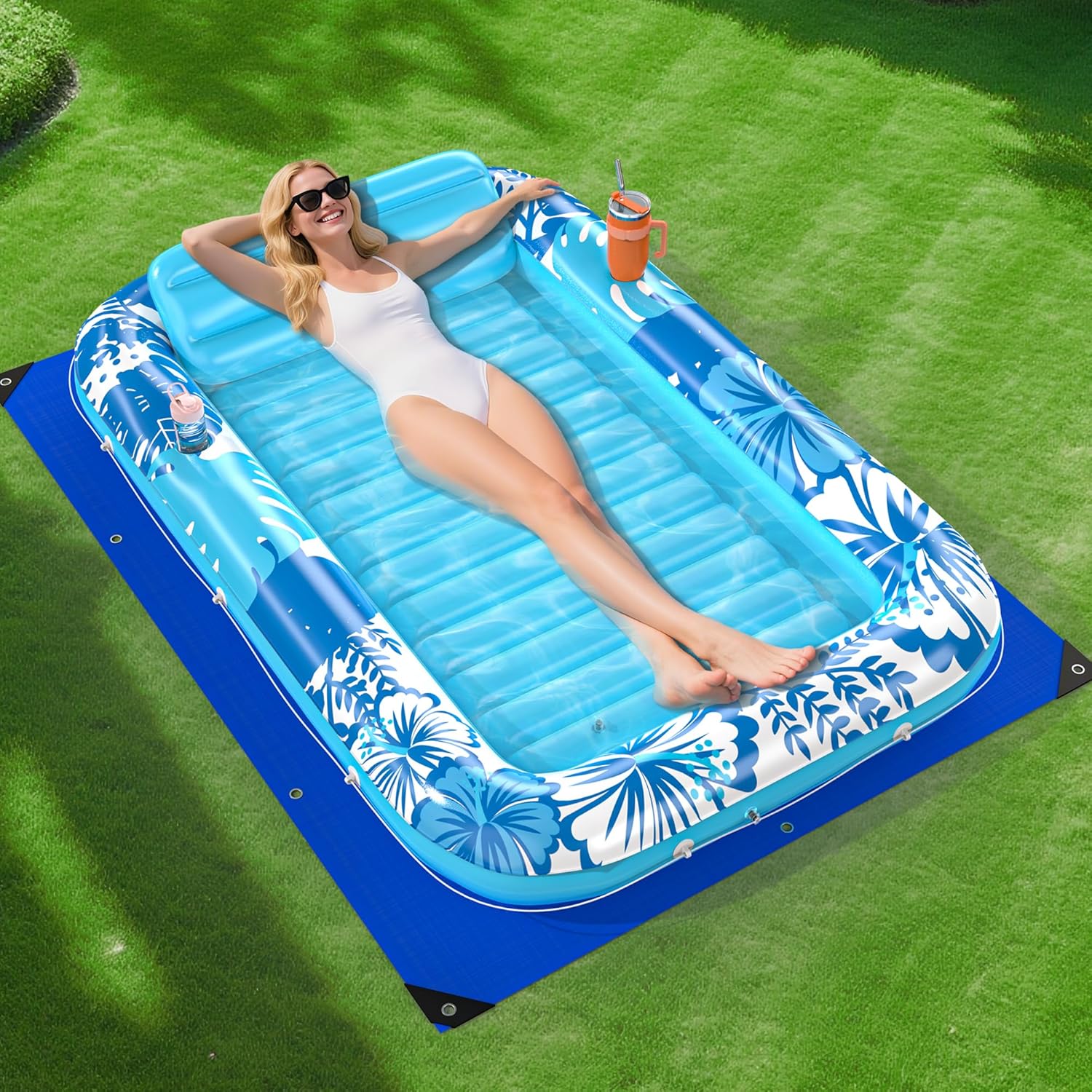 Picture of POOLACC Inflatable Tanning Pool Lounger Float with Protection Tarp - one-stop shopping