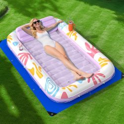 Picture of Inflatable Tanning Pool Lounger Float with Protection Tarp, 70" x 46" Pool Floats Adult w/Pillow, 6 in 1 Suntan Tub Raft Floatie, Sunbathing Water Bed Lounge Blow Up Kids Ball Pit Party Gifts-purple