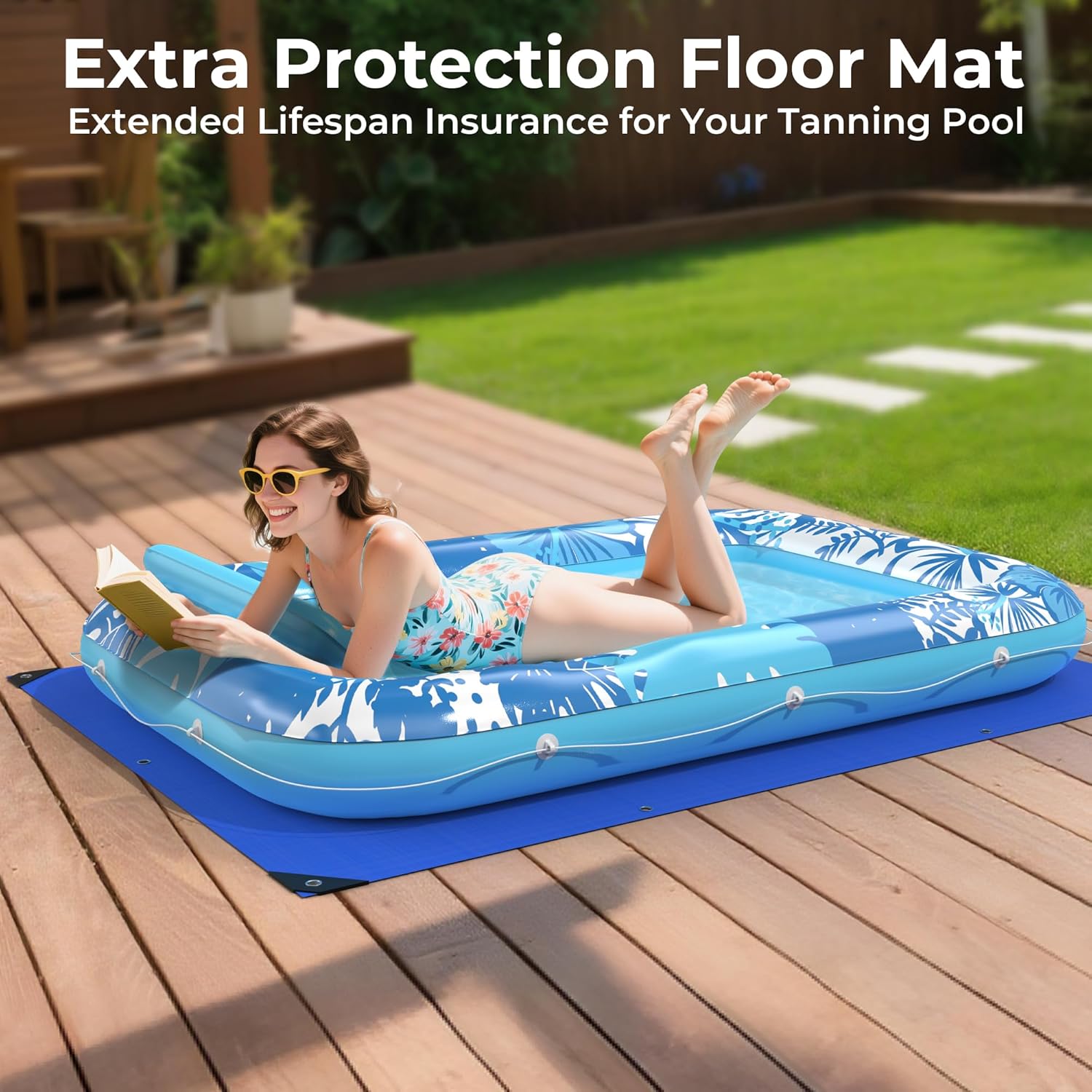 Picture of POOLACC Inflatable Tanning Pool Lounger Float with Protection Tarp - one-stop shopping
