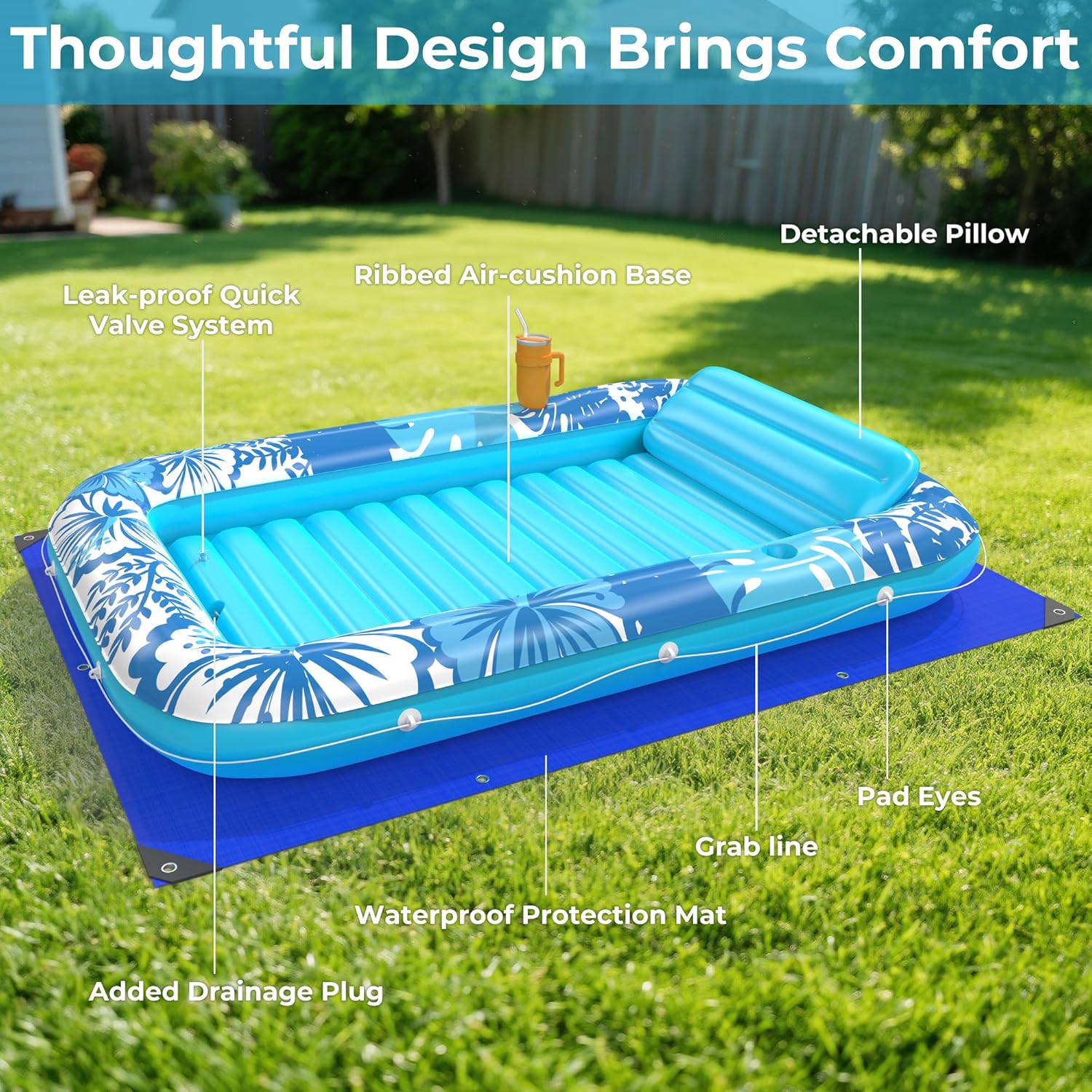 Picture of POOLACC Inflatable Tanning Pool Lounger Float with Protection Tarp - one-stop shopping