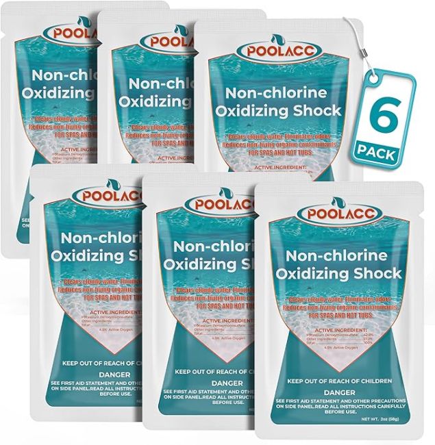 Picture of 6 Packs - Non-Chlorine Spa Shock Oxidizer for Hot Tub, Chlorine-Free Treatment & Enhanced Oxidizing Shock for Hot Tubs & Spas, Single Dose Packets for Easy Hot Tub Maintenance & Treatment 