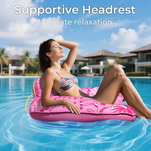 Picture of POOLACC Inflatable Fabric Covered Pool Float Adult with UPF50+ Sunshade Canopy & Cup Holders, XL Water Lounger Float Recliner Chair for Pool Party Lake Beach